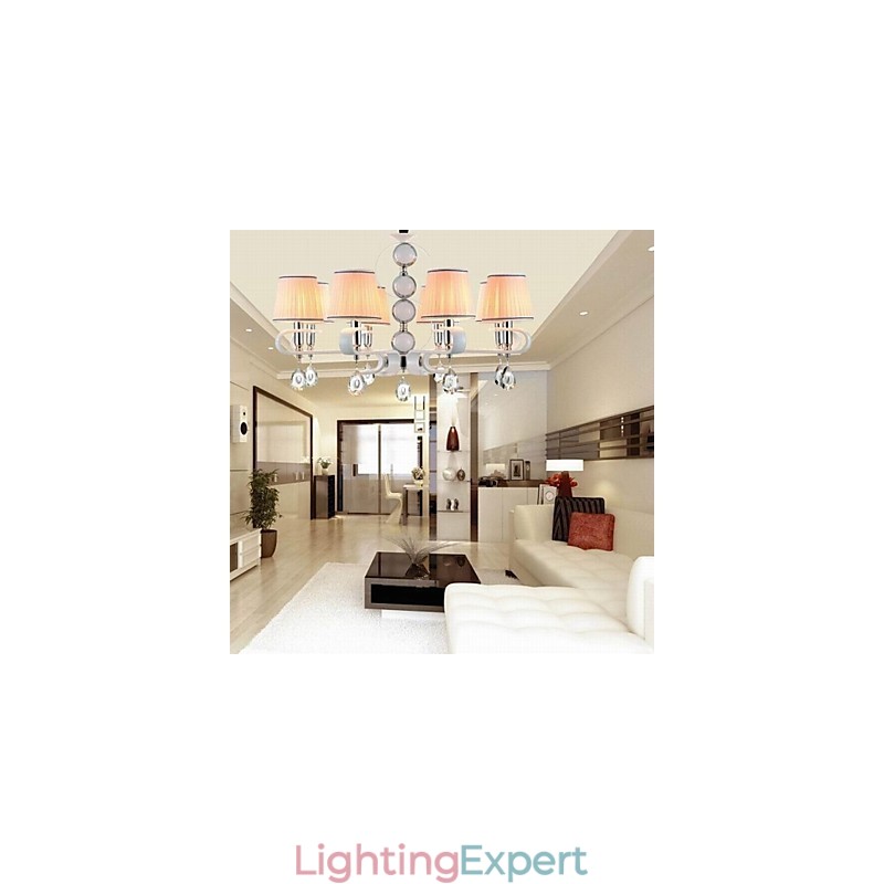Fabric Chandelier 8 Light High Grade Lamp White Jade Silver Ring