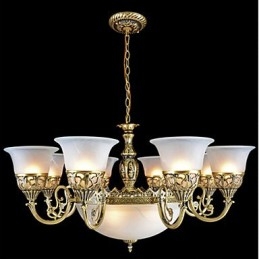 Bronze Chandelier Eleven Lights Moire Glass European Retro Classic