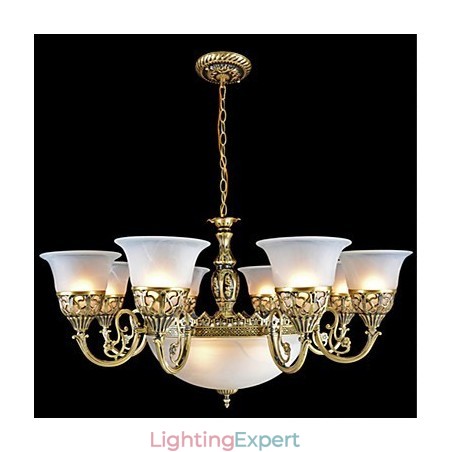Bronze Chandelier Eleven Lights Moire Glass European Retro Classic Bronze Chandelier Eleven Lights Moire Glass European Retro Classic