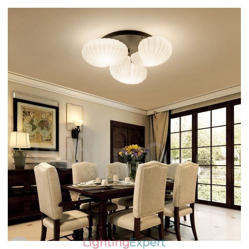 3 Light Traditional Classic Integrated Chandelier with Glass Shade