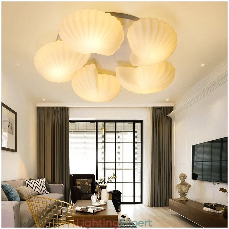 Conch 5 Light Traditional Classic Integrated Chandelier with Glass Shade