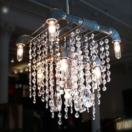 North American Style Characteristic Crystal 9 Light Chandelier In Pipe Design