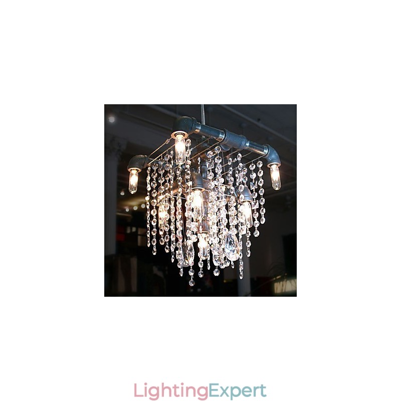North American Style Characteristic Crystal 9 Light Chandelier In Pipe Design