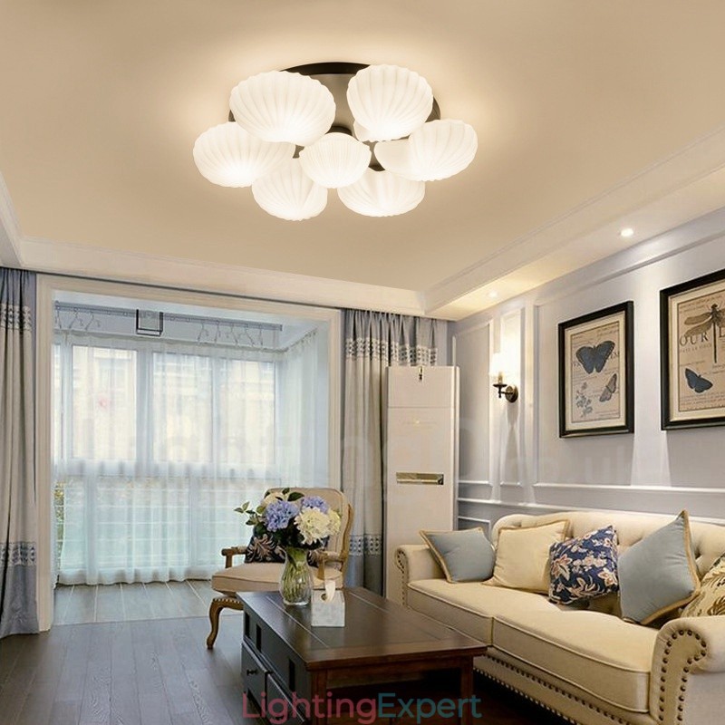 7 Light Traditional Classic Integrated Chandelier with Glass Shade