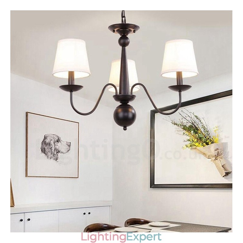 3 Light Rustic Lodge Integrated Metal Chandelier with Fabric Shade