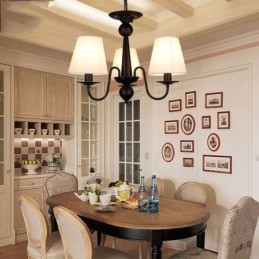 3 Light Rustic Lodge Integrated Metal Chandelier with Fabric Shade