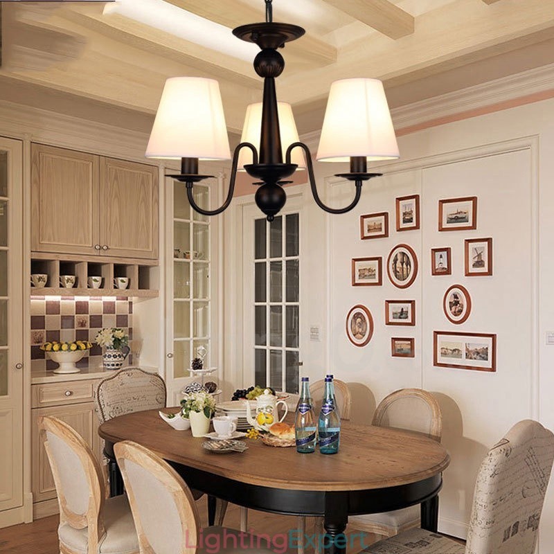3 Light Rustic Lodge Integrated Metal Chandelier with Fabric Shade
