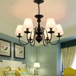 6 Light Rustic Lodge Integrated Metal Chandelier with Fabric Shade