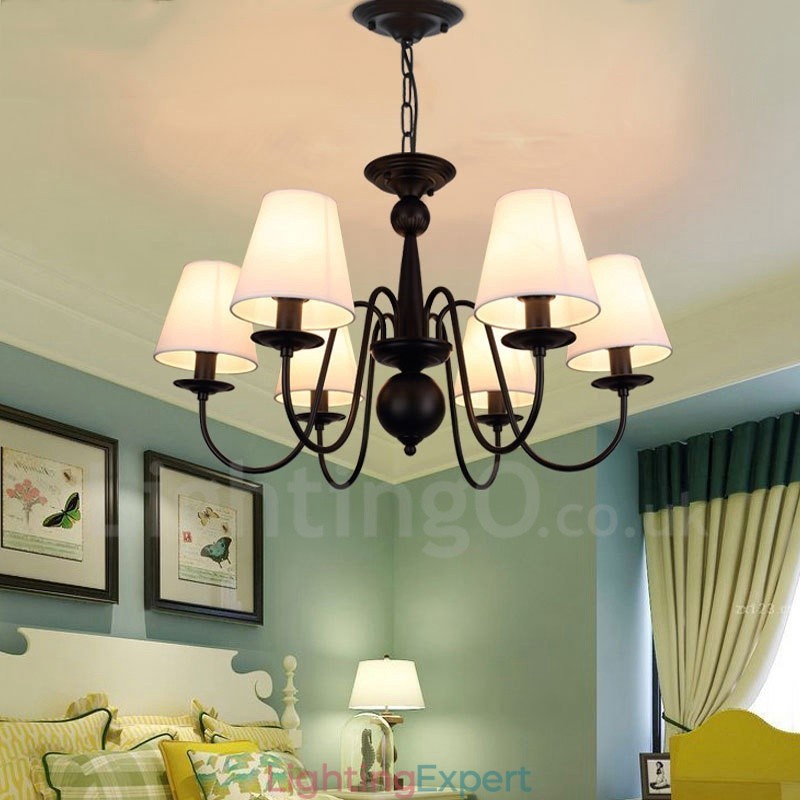 6 Light Rustic Lodge Integrated Metal Chandelier with Fabric Shade