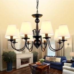 8 Light Rustic Lodge Integrated Metal Chandelier with Fabric Shade