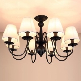 8 Light Rustic Lodge Integrated Metal Chandelier with Fabric Shade