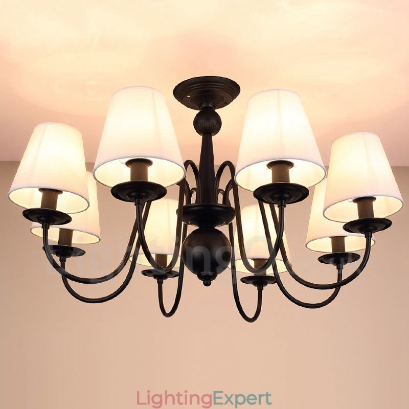 8 Light Rustic Lodge Integrated Metal Chandelier with Fabric Shade