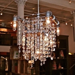 North American Style Characteristic Crystal 9 Light Chandelier In Pipe Design