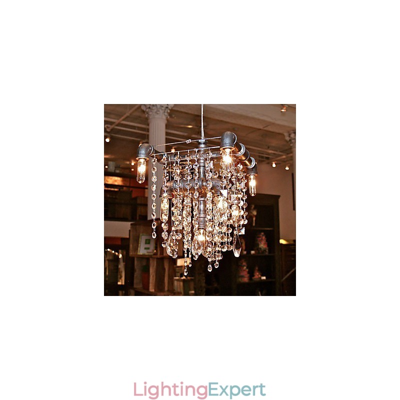 North American Style Characteristic Crystal 9 Light Chandelier In Pipe Design