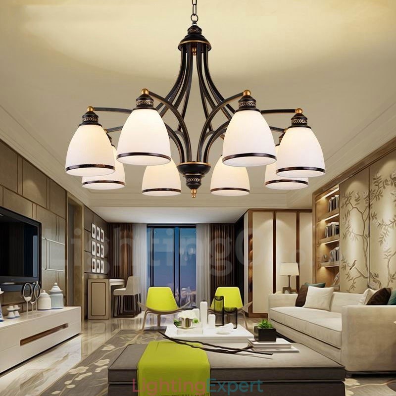 8 Light Rustic Lodge Integrated Metal Chandelier
