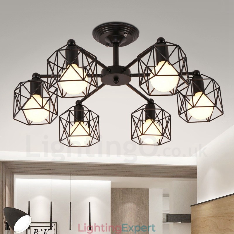 6 Light Rustic Lodge Integrated Chandelier