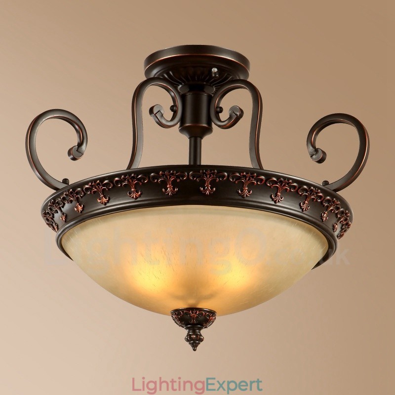 Single Light Rustic Lodge Integrated Metal Flush Mount Light