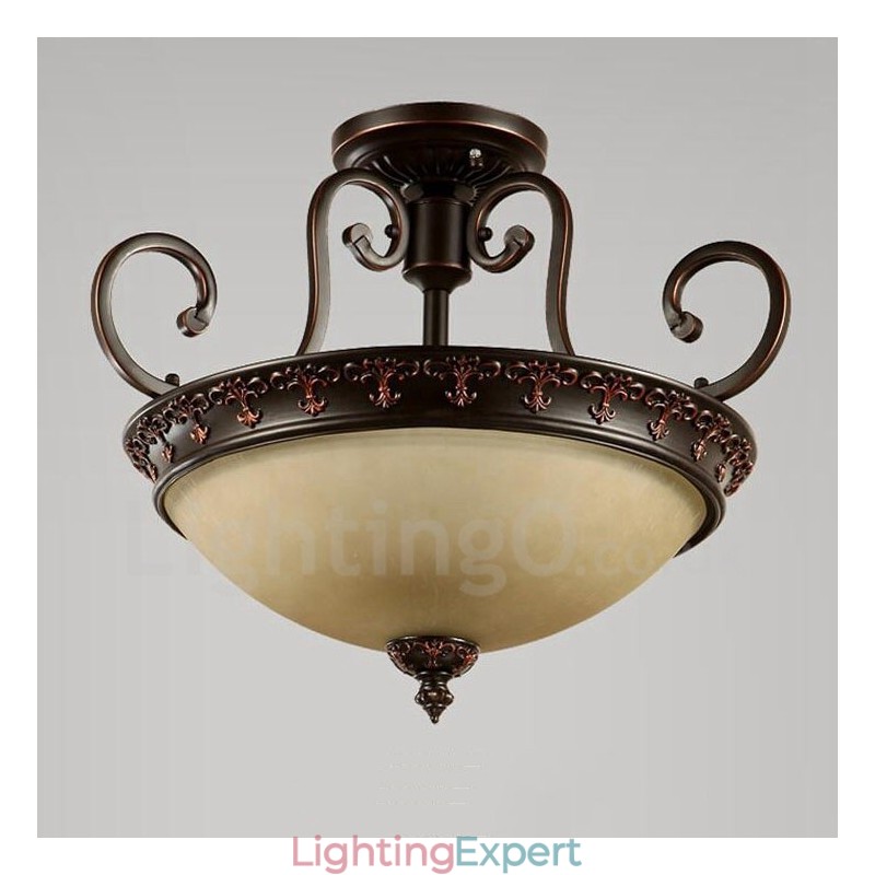 Single Light Rustic Lodge Integrated Metal Flush Mount Light