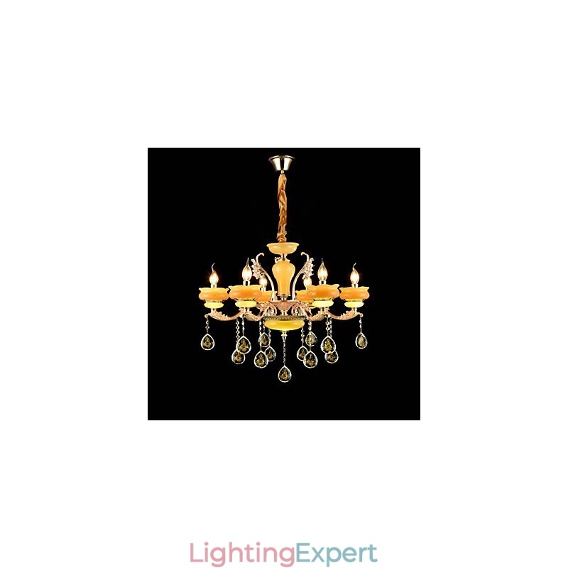 Traditional Classic Zinc Alloy Feature for Crystal Mini Style Metal 6 Bulbs Chandelier