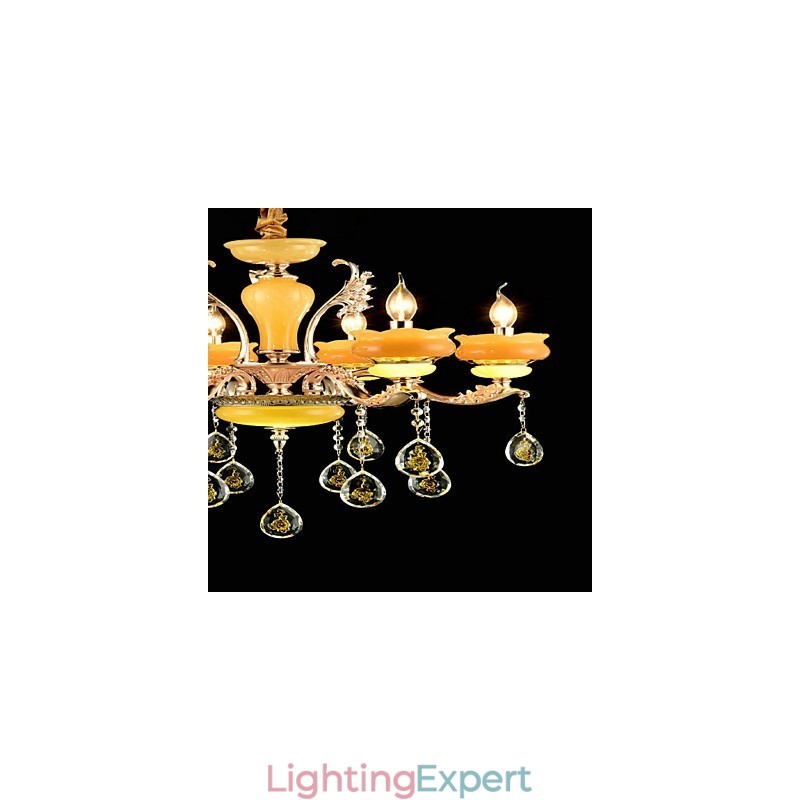 Traditional Classic Zinc Alloy Feature for Crystal Mini Style Metal 6 Bulbs Chandelier