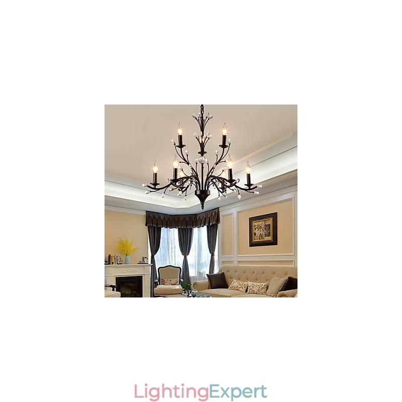 9 Lights Crystal Chandelier Modern Contemporary Traditional Classic Vintage Retro Country Painting Feature