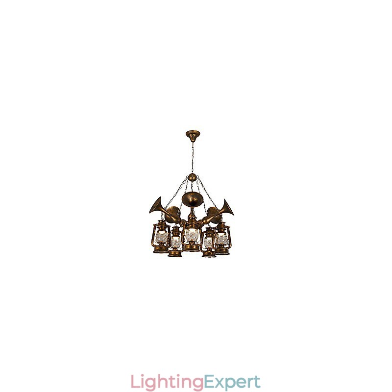 Rustic Lodge Vintage Retro Country Globe Painting Feature for Mini Style Designers Metal Chandelier