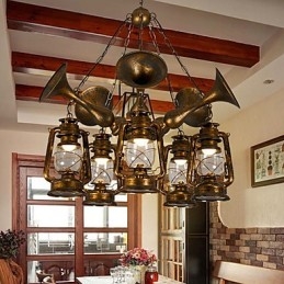 Rustic Lodge Vintage Retro Country Globe Painting Feature for Mini Style Designers Metal Chandelier