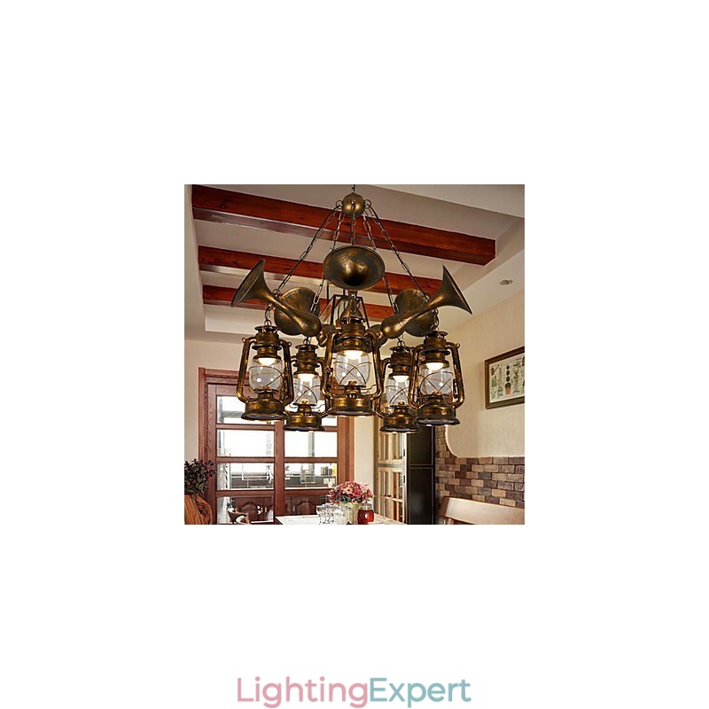 Rustic Lodge Vintage Retro Country Globe Painting Feature for Mini Style Designers Metal Chandelier