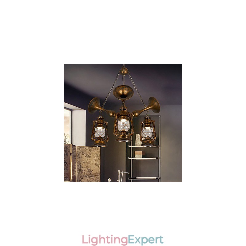 Rustic Lodge Vintage Retro Country Globe Painting Feature for Mini Style Designers Metal Chandelier