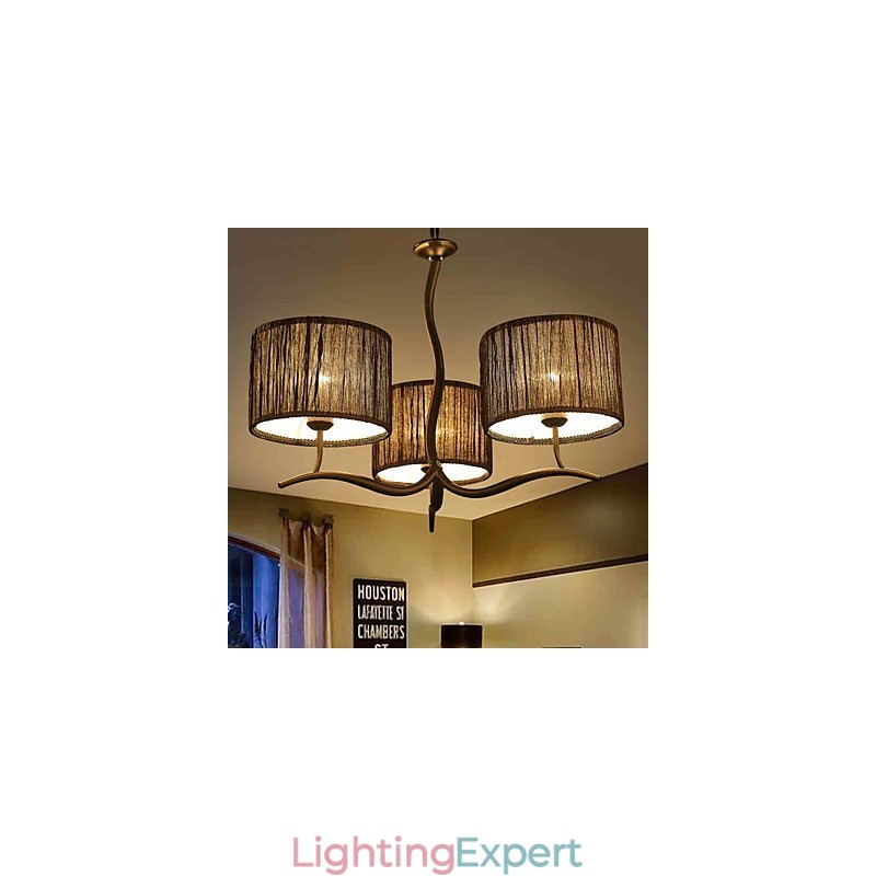 3 Light Traditional Classic Chandelier with Simple Fabric Drum Shade