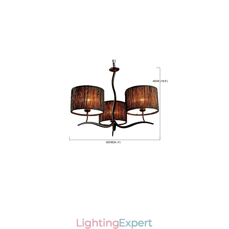 3 Light Traditional Classic Chandelier with Simple Fabric Drum Shade