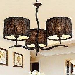 3 Light Traditional Classic Chandelier with Simple Fabric Drum Shade