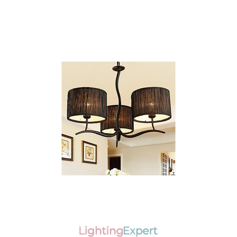 3 Light Traditional Classic Chandelier with Simple Fabric Drum Shade