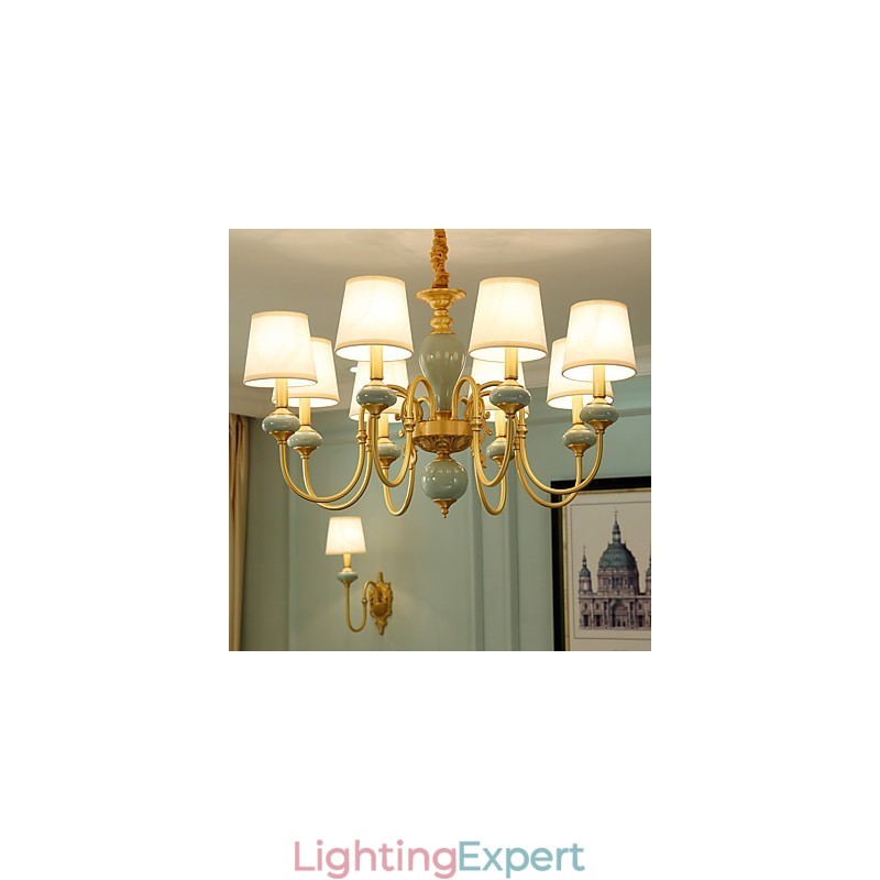 Chandelier Traditional Classic Country Brass Feature for Mini Style Metal 8 Bulbs