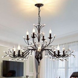 12 Lights Crystal Chandelier Modern Contemporary Traditional Classic Vintage Retro Country Painting Feature