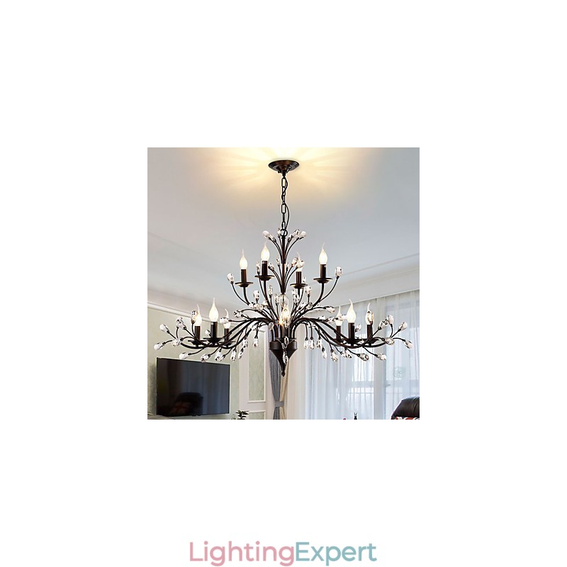 12 Lights Crystal Chandelier Modern Contemporary Traditional Classic Vintage Retro Country Painting Feature