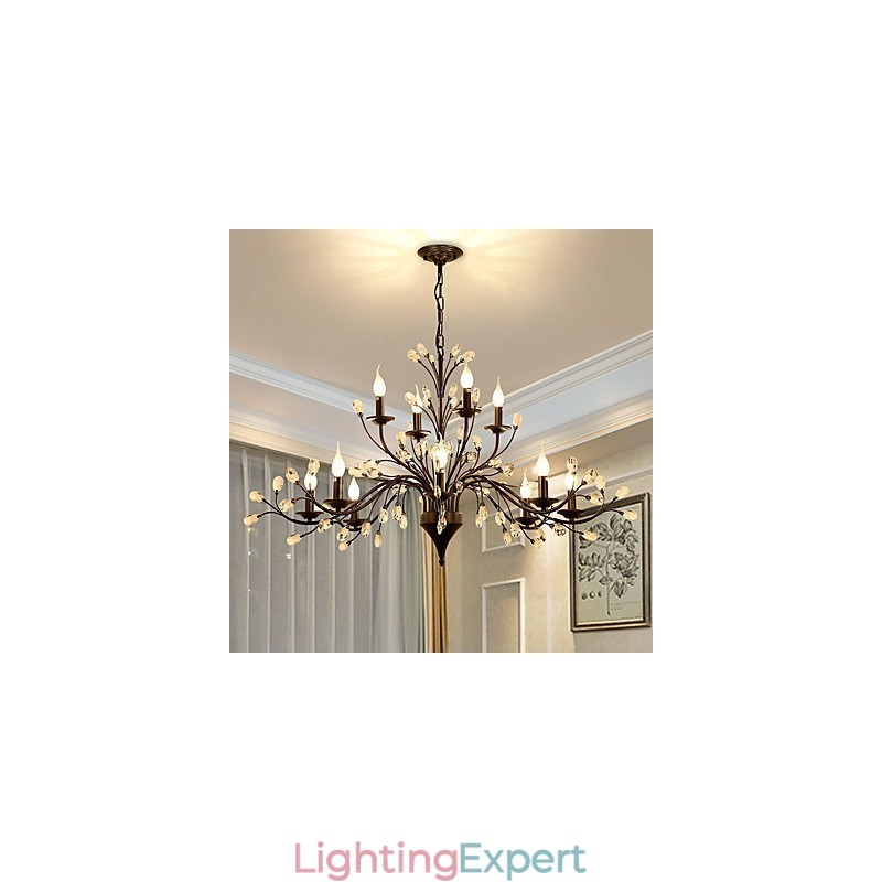 12 Lights Crystal Chandelier Modern Contemporary Traditional Classic Vintage Retro Country Painting Feature