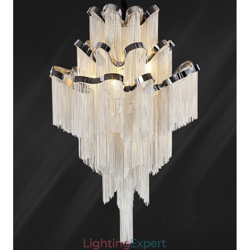 Aluminum Stream Chandelier Designer Pendant Light Silver Colour Spiral Staircase staircase