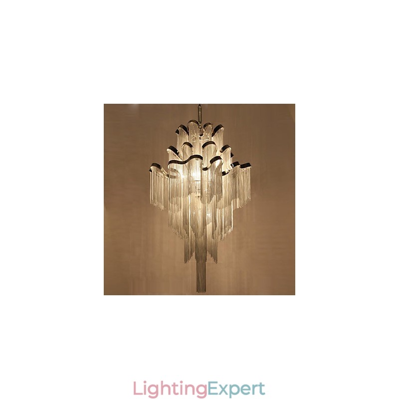 Aluminum Stream Chandelier Designer Pendant Light Silver Colour Spiral Staircase staircase