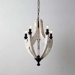 Vintage Painting Feature Mini Style Wood Bamboo Chandelier Lamp the Decorate Pendant Lamp
