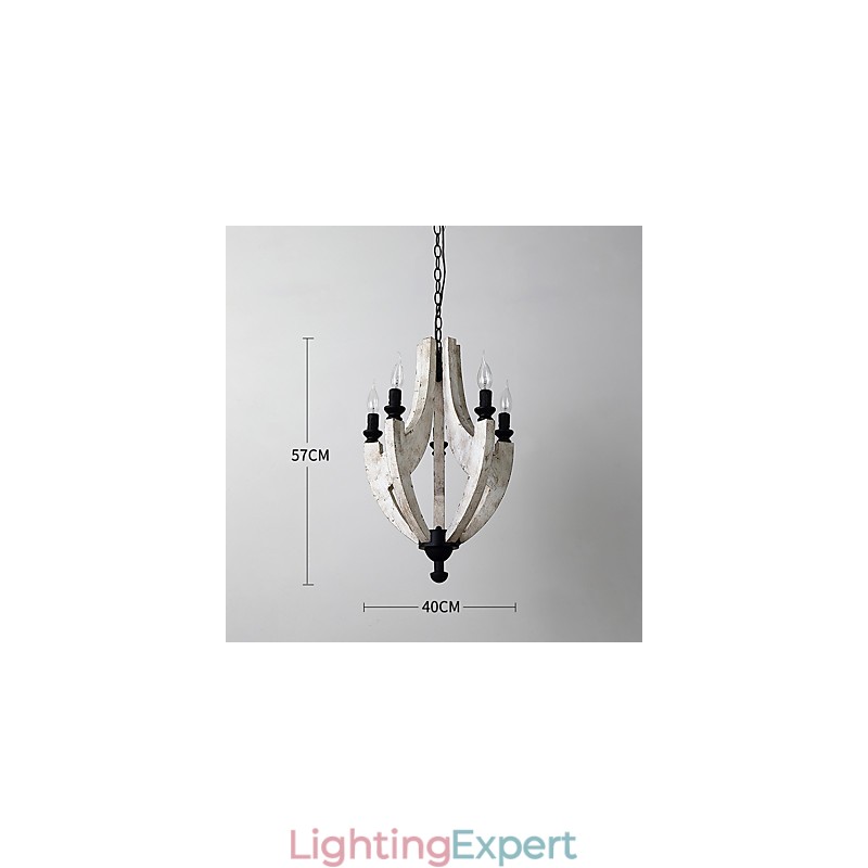 Vintage Painting Feature Mini Style Wood Bamboo Chandelier Lamp the Decorate Pendant Lamp