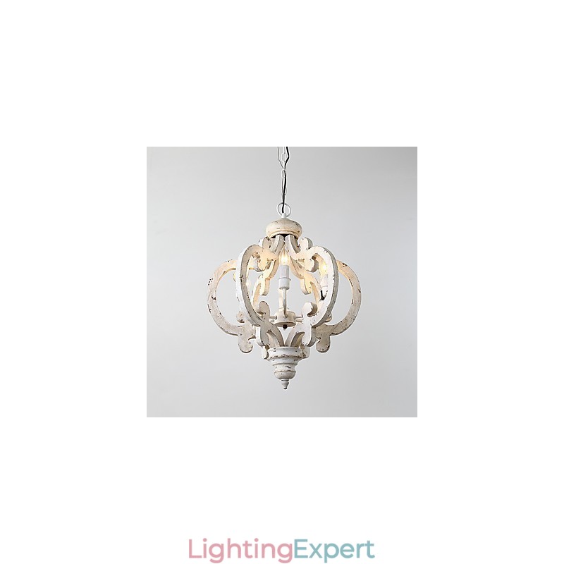 Vintage Painting Feature Mini Style Wood Bamboo Chandelier Lamp the Decorate Pendant Lamp