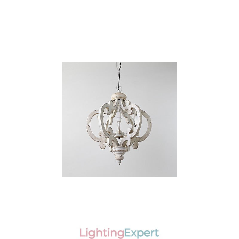 Vintage Painting Feature Mini Style Wood Bamboo Chandelier Lamp the Decorate Pendant Lamp