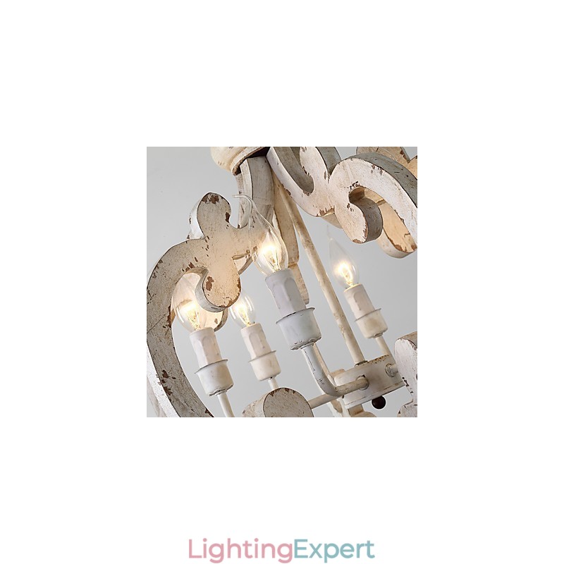 Vintage Painting Feature Mini Style Wood Bamboo Chandelier Lamp the Decorate Pendant Lamp