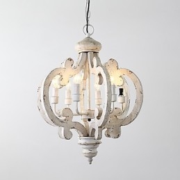Vintage Painting Feature Mini Style Wood Bamboo Chandelier Lamp the Decorate Pendant Lamp