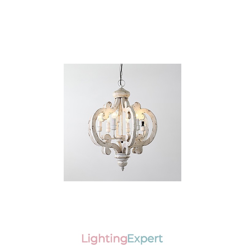 Vintage Painting Feature Mini Style Wood Bamboo Chandelier Lamp the Decorate Pendant Lamp