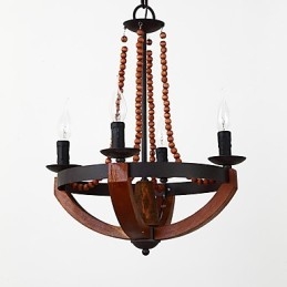Four Light Vintage Painting Feature Mini Style Wood Bamboo Chandelier Lamp the Decorate Pendant Lamp