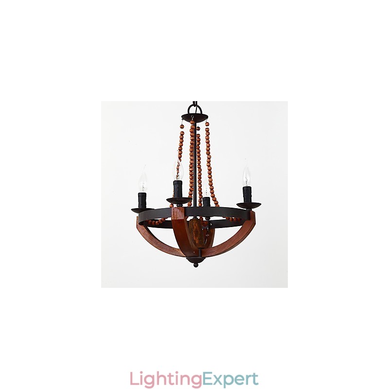 Four Light Vintage Painting Feature Mini Style Wood Bamboo Chandelier Lamp the Decorate Pendant Lamp