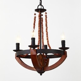 Four Light Vintage Painting Feature Mini Style Wood Bamboo Chandelier Lamp the Decorate Pendant Lamp