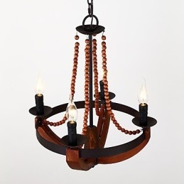 Four Light Vintage Painting Feature Mini Style Wood Bamboo Chandelier Lamp the Decorate Pendant Lamp